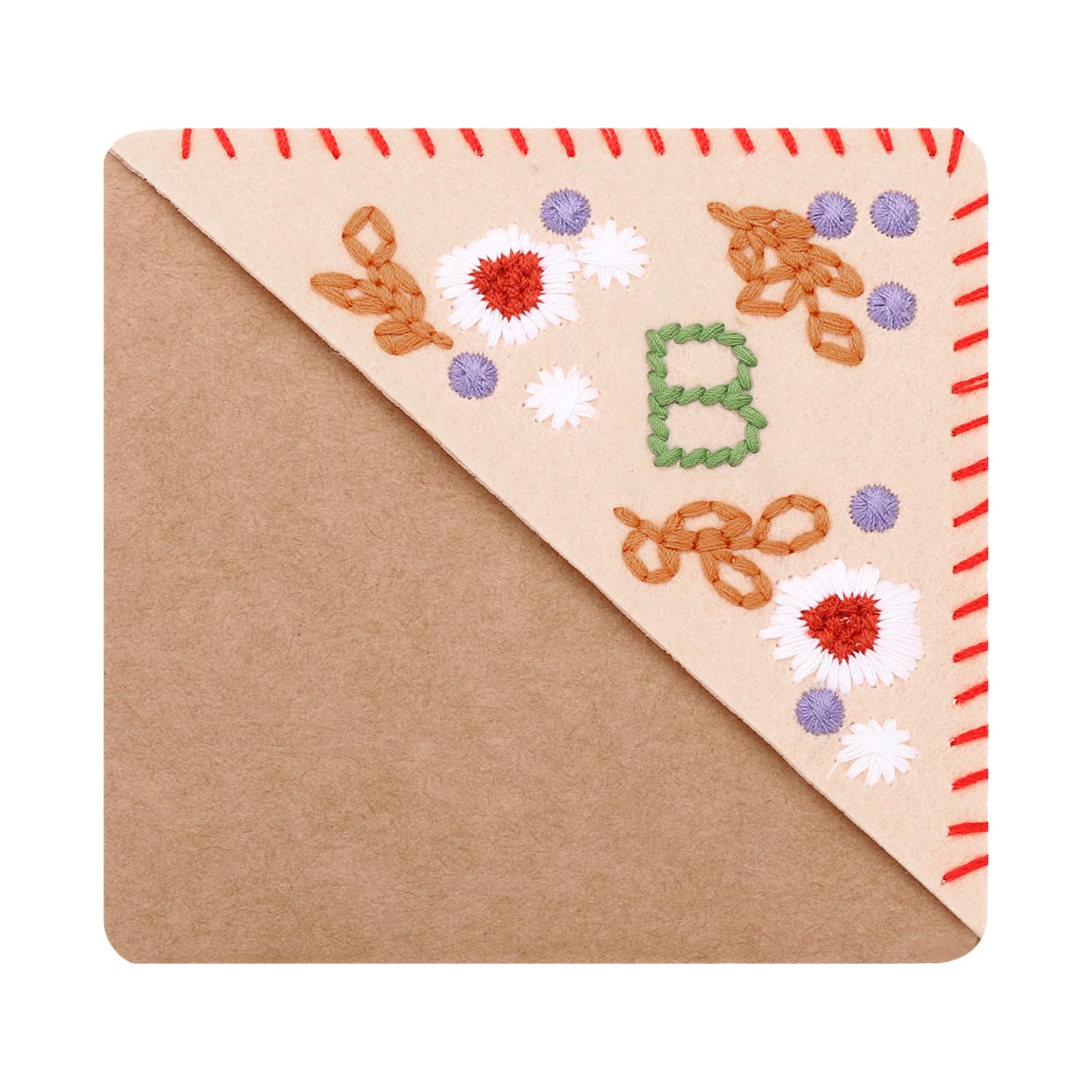 PATIKIL Personalized Embroidered Corner Bookmark, Flower Felt Stitched Triangle Book Mark Hand Floral Page Marker for Women Men Reading Lovers Teachers DIY, White, Letter b