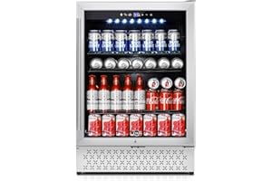 Tylza 24 Inch Beverage Refrigerator, 190 Can Capacity, Glass Door, Advanced Cooling Tech, Ideal for Beer, Soda, or Wine, Quiet Operation