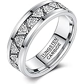 NUNCAD Mens Rings Sterling Silver Valknut Tungsten Wedding Band Beveled Edge Comfort Fit Gifts for Men Size 8-12