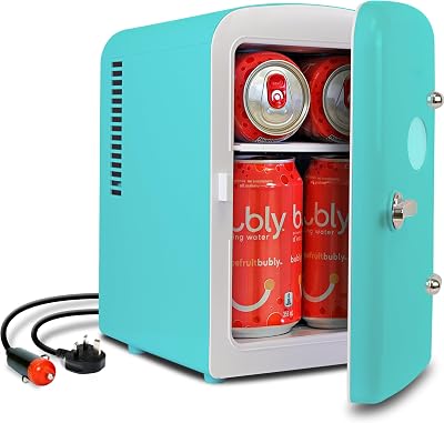 Koolatron Retro Mini Fridge 4L 12V 6 Can Table Top Quiet Portable