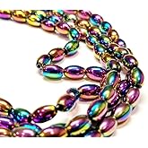 Perlin Hematite Rainbow Beads Hematite Oval 8 mm Non-Magnetic Rainbow Gemstones 1 Strand for Jewellery Making Bracelet Necklace Earrings DIY Crafts Accessories