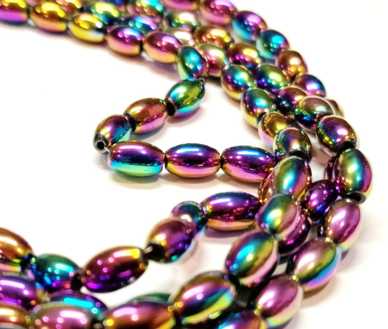 Hematite Beads Oval 8 mm Rainbow Beads Hematite Non-Magnetic Hematite Rainbow Gemstones 48 Pieces 1 String