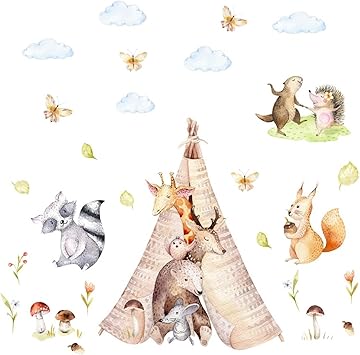 Nikima 121 Wandtattoo Freunde Im Tipi Zelt Bar Giraffe Igel Aquarell In 6 Grossen Wunderschone Kinderzimmer Sticker Aufkleber Bezaubernde Wanddeko Wandbild Junge Madchen Baby Grosse 750 X 420 Mm Amazon De Baumarkt