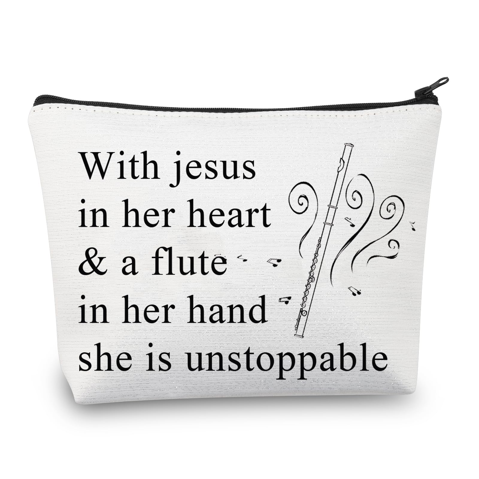 PLITI Flute Gift For Flute Player Gift With Jesus In Heart & A Flute In Her Hand She Is Unstoppable Makeup Bag (With Jesus Flute U)