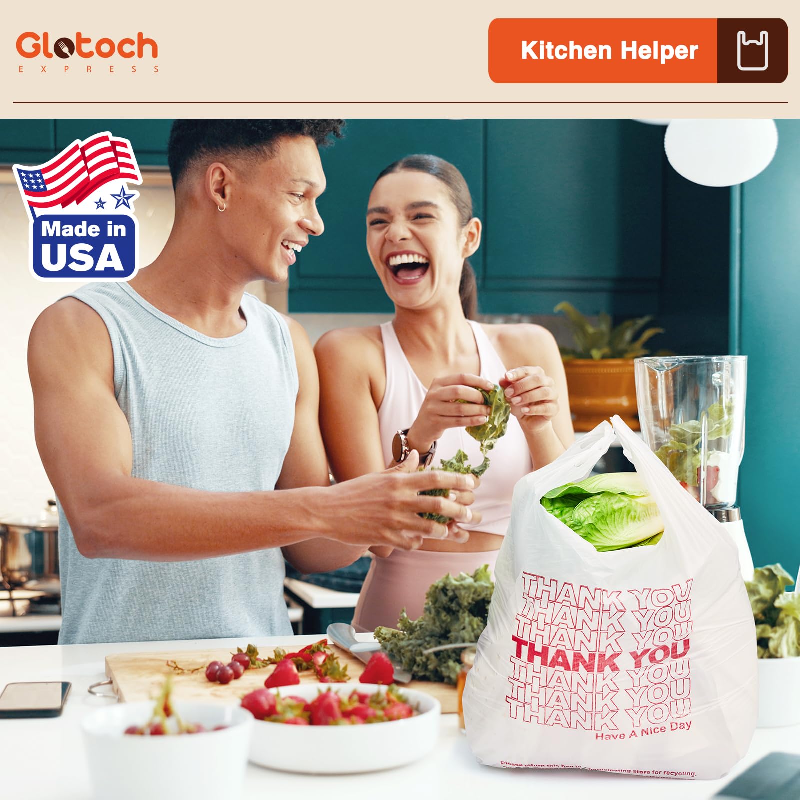 Glotoch Plastic Thank You Bags 1000 Count, 11.5