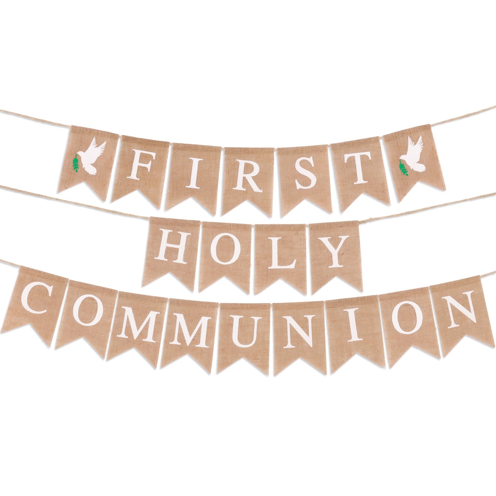 First Holy Communion Banner, Pre-threaded Communion Bunting Reusable Burlap Holy Communion Decorations Banner