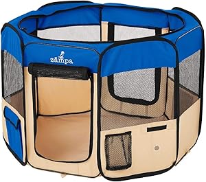 Zampa Portable Foldable Pet playpen Exercise Pen Kennel + Carrying Case for Larges Dogs Small Puppies/Cats | Indoor/Outdoor Use | Water Resistant