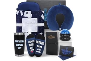 RLINZU Get Well Soon Gift Basket - Care Package for Men w/Blanket, Pillow, Tumbler, Eye Mask, Socks, Journal, Massage Roller,