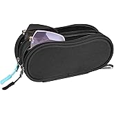 FINTIE Double Sunglasses Case, Soft Portable Eyeglasses Pouch with Carabiner Clip, Dual Zipper Compartments for Men Women, Black