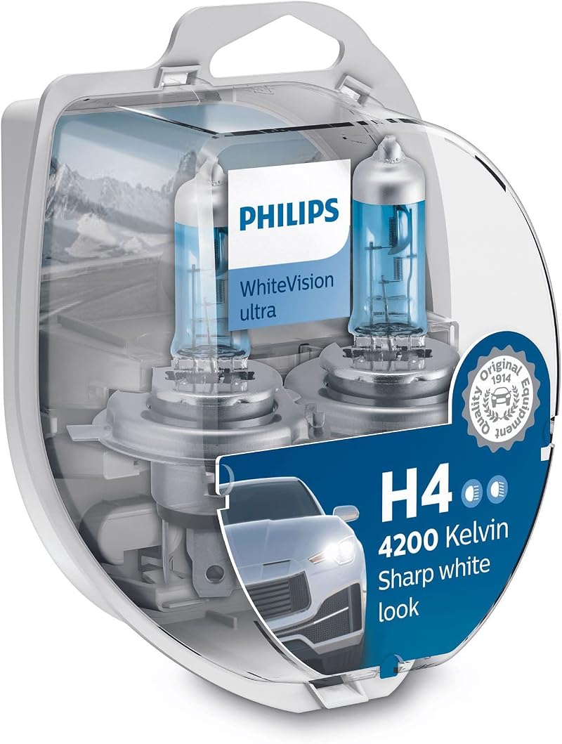Philips H4 White Vision Ultra Bulbs 2 Pieces Silver Phlips