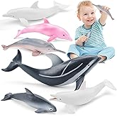 THINKBAY 6PCS 5" Realistic Dolphin Figurines Toy for Toddlers, Ocean Animal Bath Toys for Kids, Dolphin Cake Toppers & Birthday Party Favors & Gifts for Boys & Girls