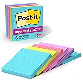 Post-it Super Sticky Notes, 4 x 4 in, Supernova Neons, 6 Lined Pads | School Supplies and Oﬃce Supplies, 2X the Sticking Power