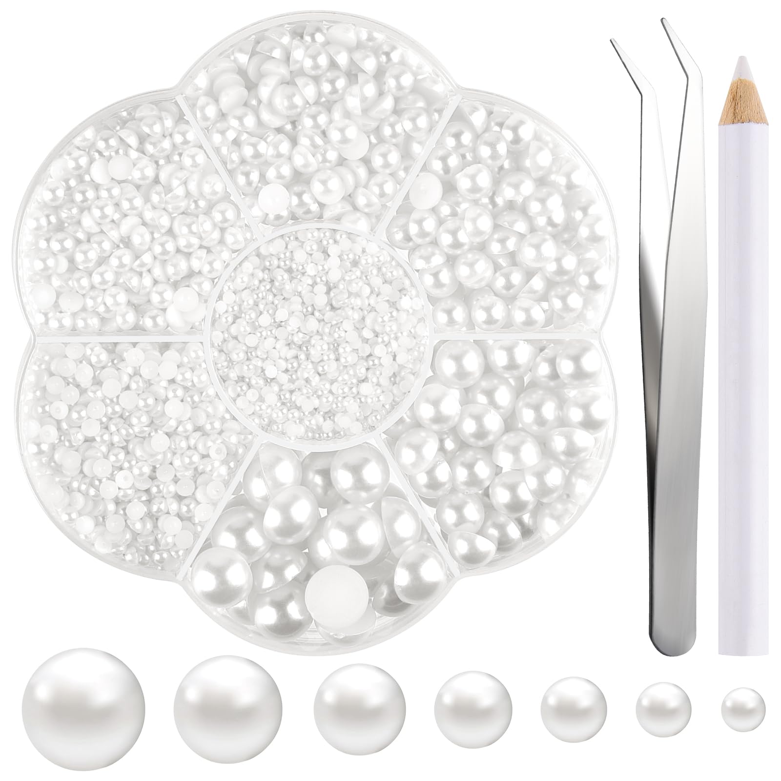 NACHLYNN 6480 Pcs Flat Back Pearl 7 Sizes White Flatback Pearl Beads Half Round Pearls for Crafts Embellishment Shoes Clothes Bags DIY Making โ image 1