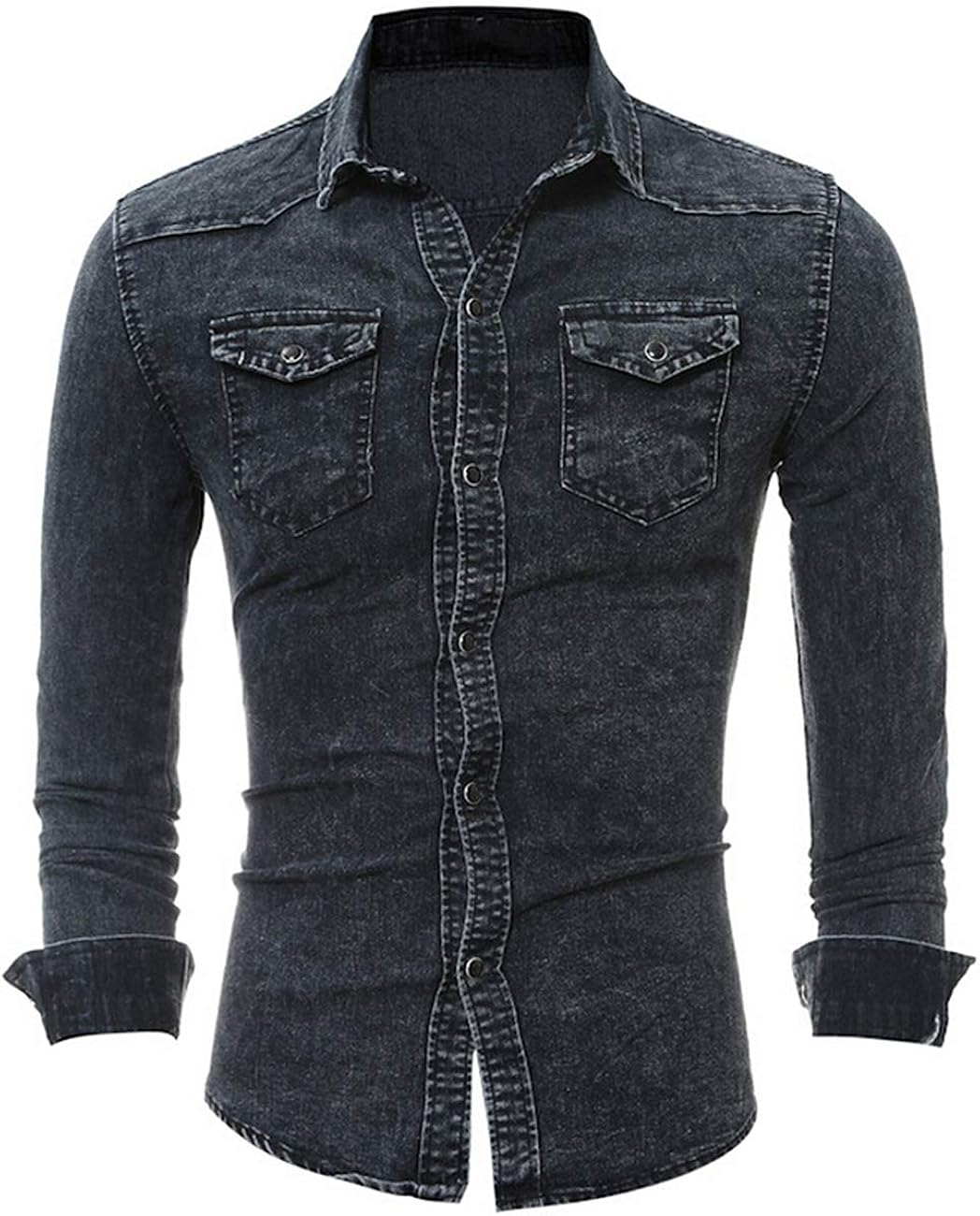 Mens Denim Work Shirts Long Sleeve Western Denim Shirt Washed Finish at