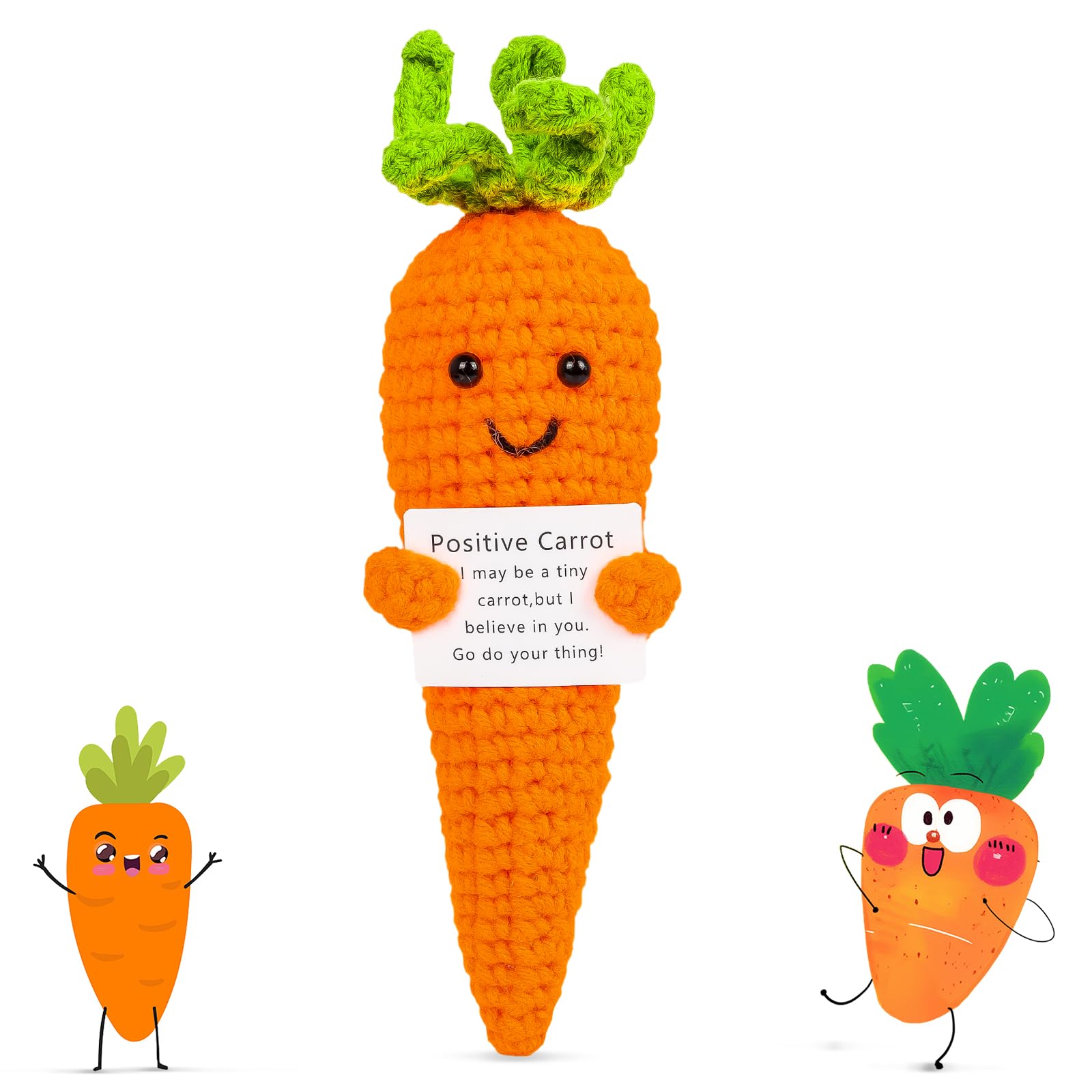 KufaerBeam Funny Positive Vegetable Crochet Plushies, Emotional Support Carrot with Positive Card, Motivational Mental Health Gifts for Colleagues, Friends,Classmate(Positive Vegetable Carrot Edition) — image 1