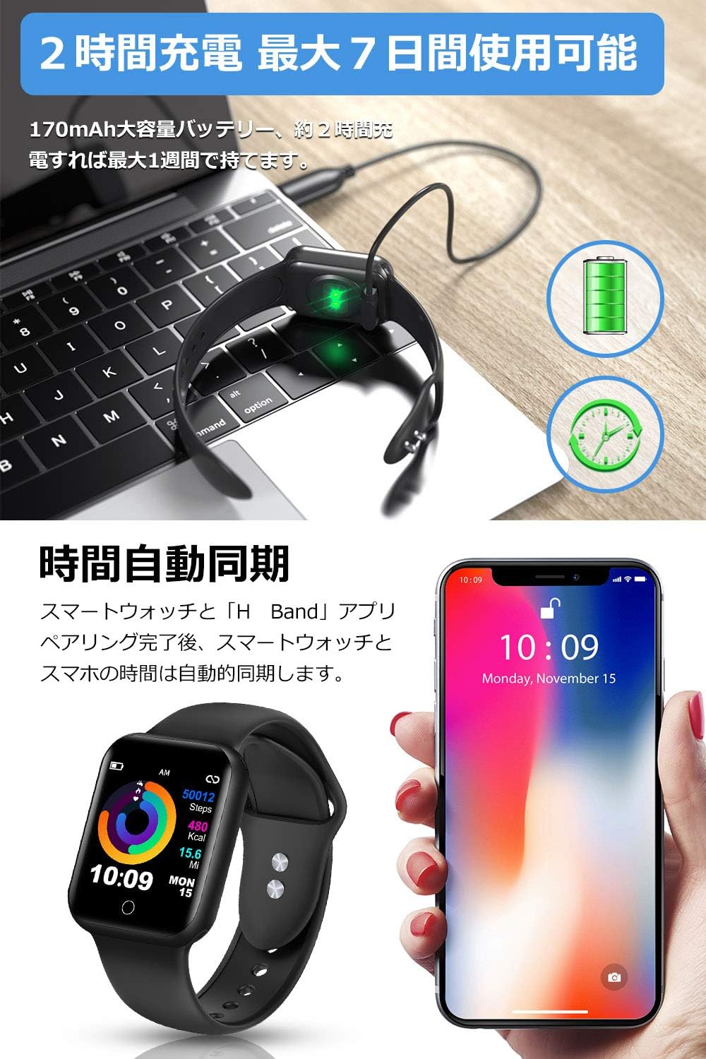Briskyjp スマートウォッチ IP67防水 活動量計 歩数計 スマートブレスレット 消費カロリー 睡眠検測
