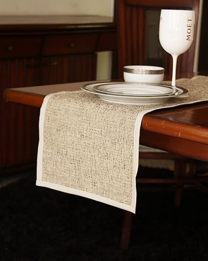 S9Home By Seasons Beige & White Plain Table Runner 72X12 Inch