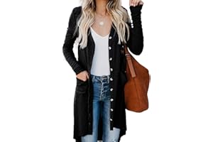 Naggoo Women's Long Cardigans Button Down High Low Solid Knit Loose Cardigans with Pockets