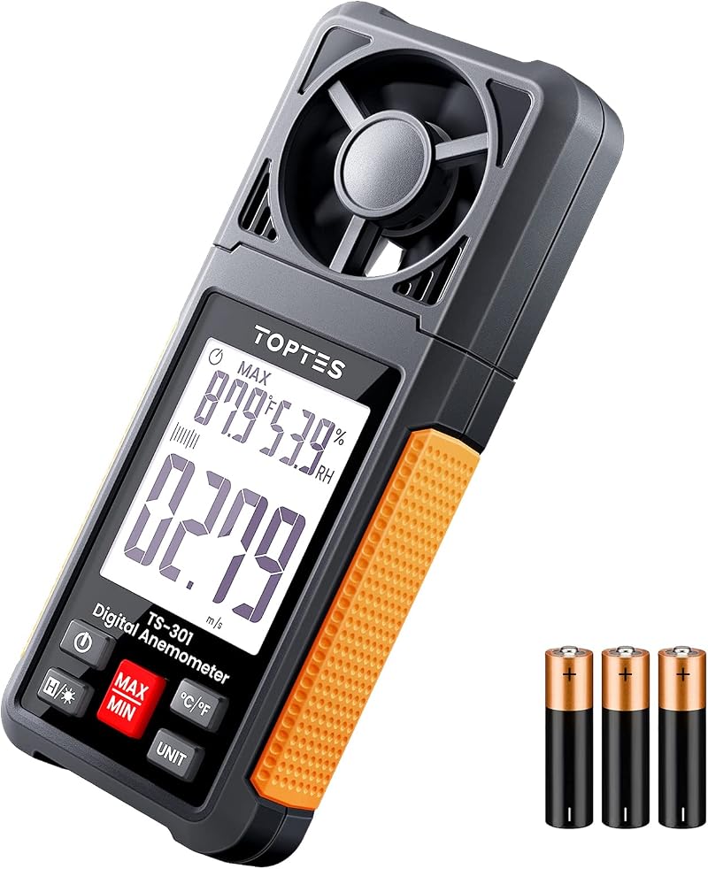 TopTes TS-301 Anemometer Wind Speed Meter Orange 2.26in Backlit Display