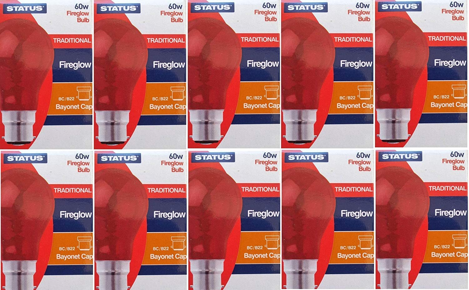 Status Incandescent GLS Fireglow Light Bulb Large Bayonet Cap red Confezione da 1 Red