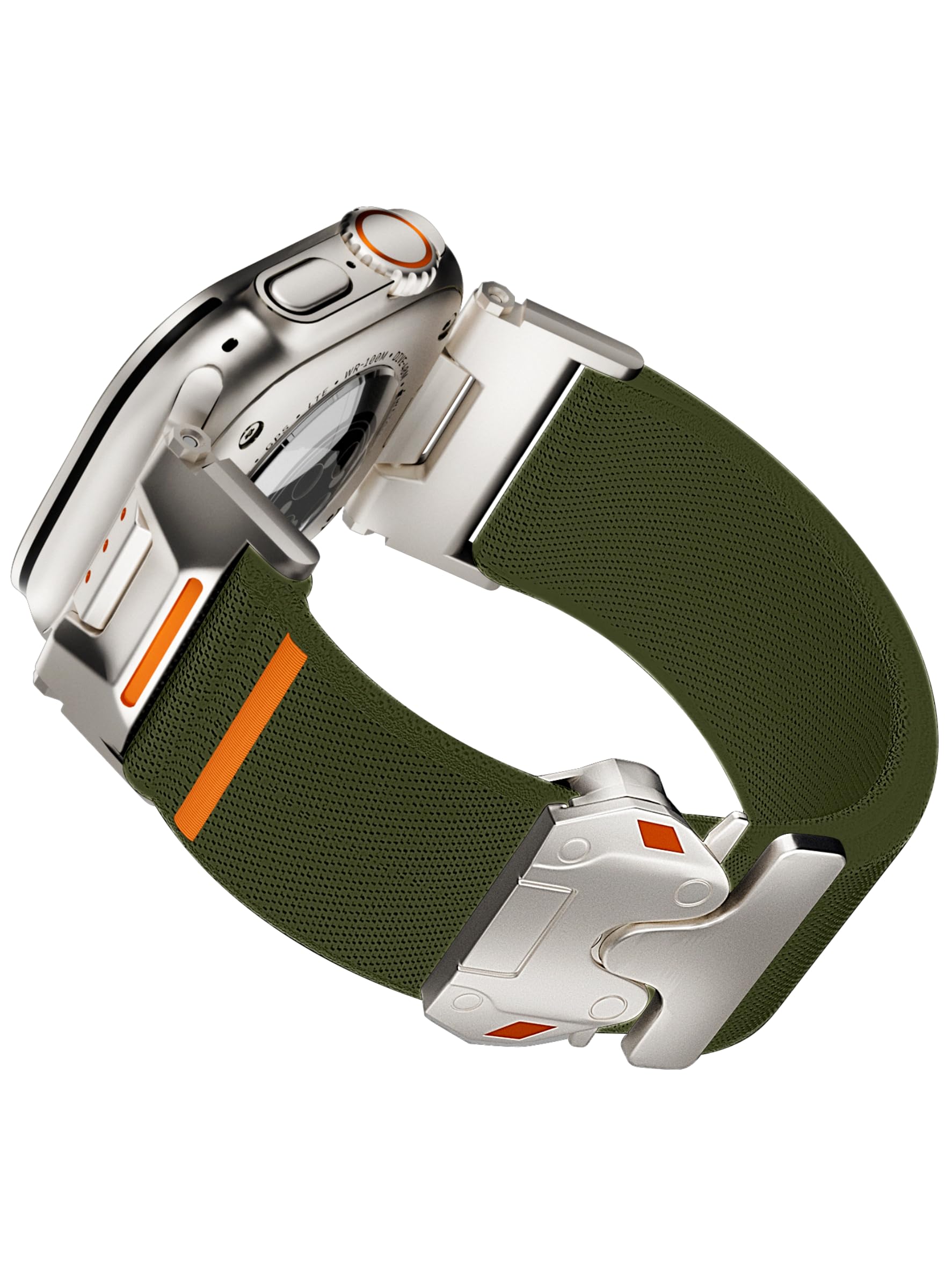Men Fabric Nylon Stretchy Band for Apple Watch Ultra 3/2 Bands, 49mm 46mm 45mm 44mm 42mm 41mm 40mm 38mm, Mecha-Style Parachute Buckle Wide Strap Wristband, ArmyGreen
