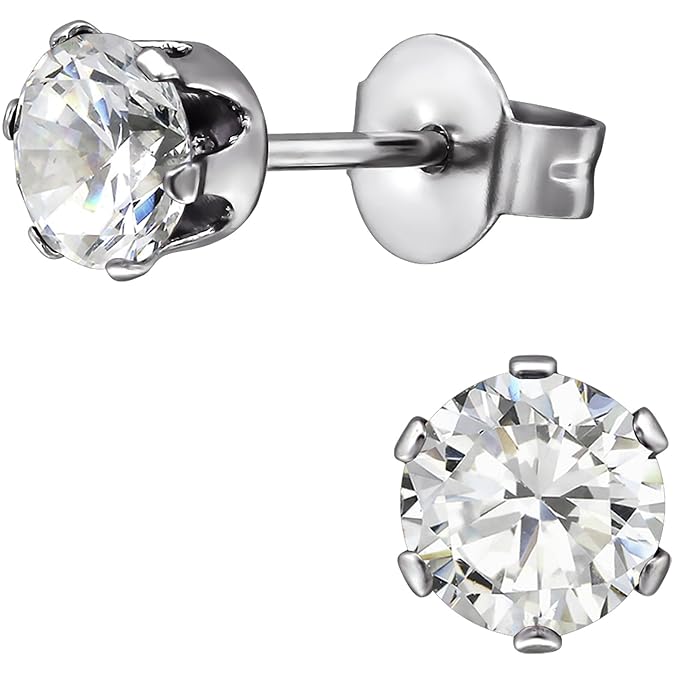 EYS JEWELRY Damen-Ohrstecker rund Edelstahl Kristall Zirkonia Weiß 5 mm Damen-Ohrringe im Schmuck-Etui
