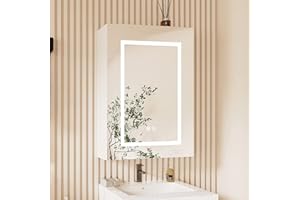 Mepplzian Led Medicine Cabinet Mirror for Bathroom Cabinet with Mirror,Led Lighted Medicine Cabinet with Defogger,Mirrored Medicine Cabinet Wall Mounted,Bathroom Mirror with Storage,20X28 Inch