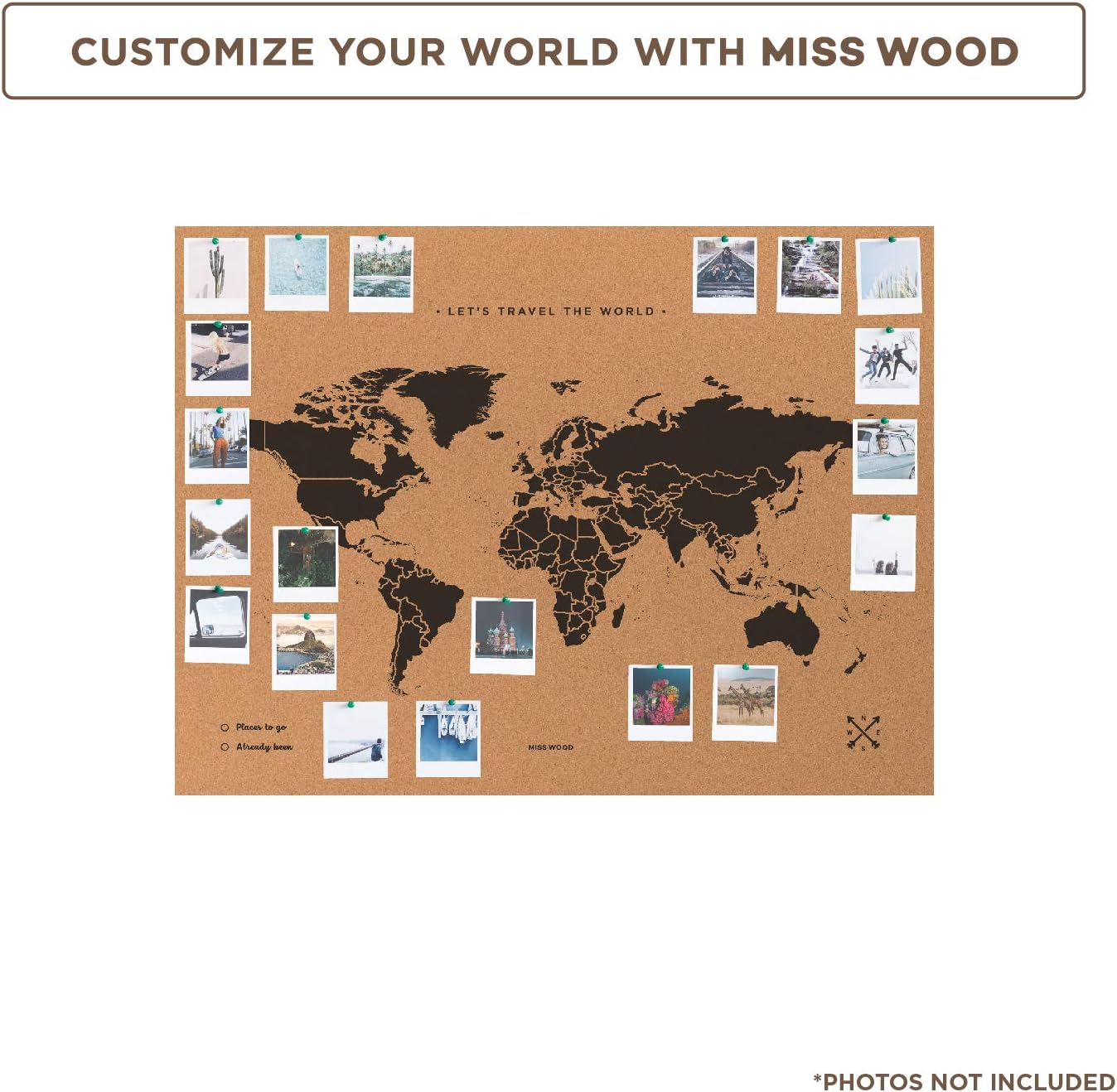 Miss Wood Map Xl Carte Du Monde En Liè Ge 60x90 Cm Noir