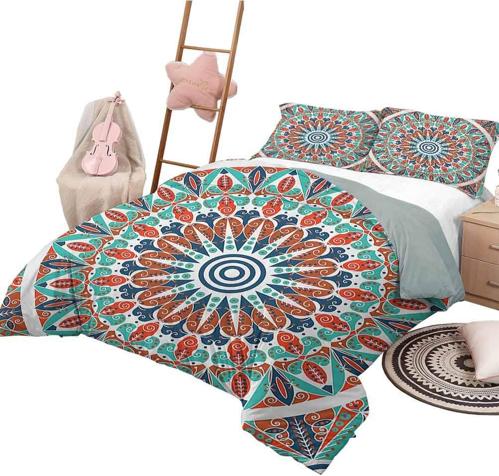 HouseLook Bedding Set Moroccan Decor Collection for Luxury Guest Room Decor Floral Geometry Complex Design Medallion Middle Ages Symbolic Tribal Artwork King Size Teal Orange White