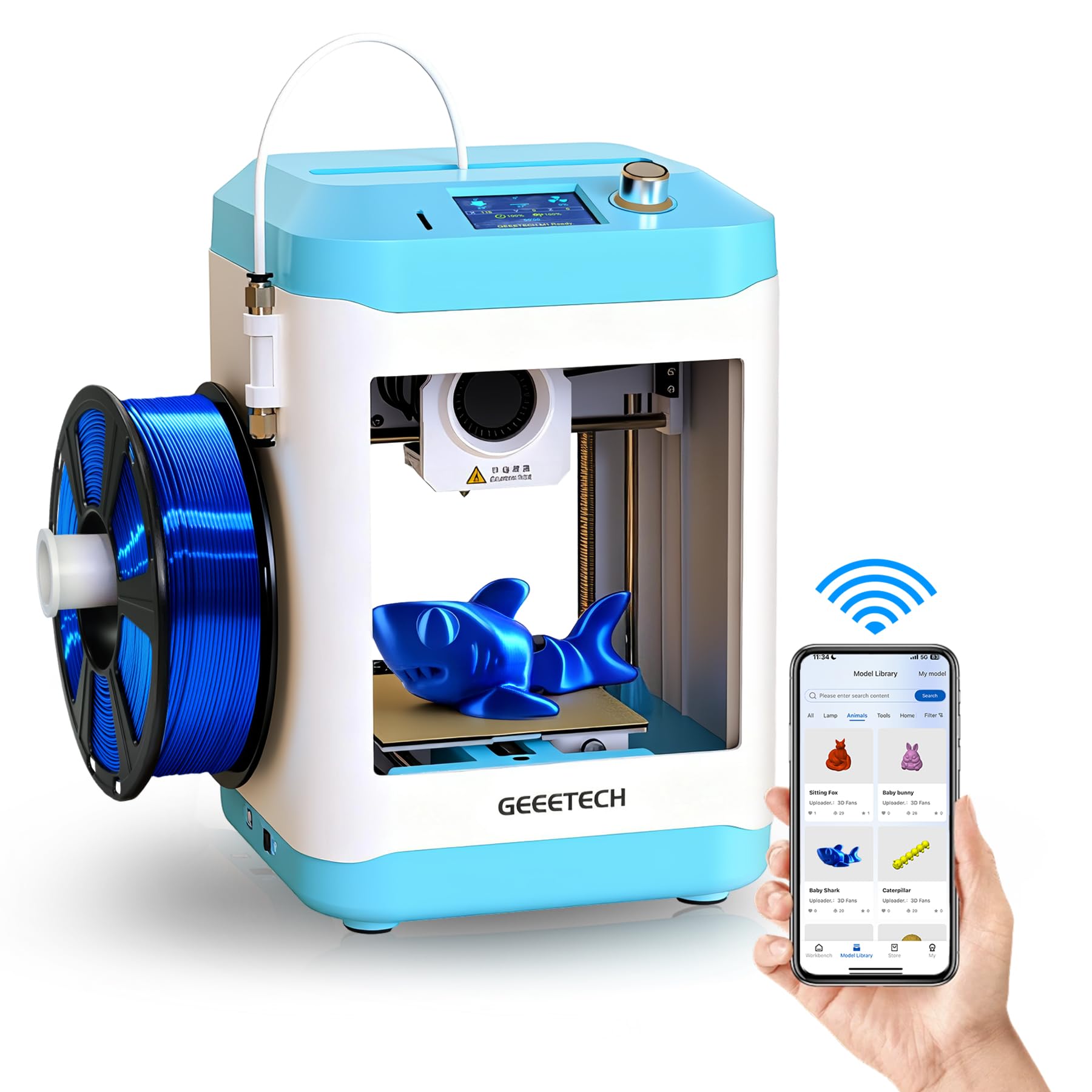 Photo 1 of Geeetech 3D Printer for Kids & Beginners, High-Speed Smart Mini 3D Printer with Filament, Wi-Fi & App Control, Auto-Leveling, Fully Assembled STEM Learning Tool, 3.94x4.33x3.94in Print Size