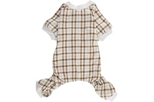 LANYARCO Beige Plaid Pajama for Medium Dogs,Pet Pajamas Onesie PJS Back Length 20" Large