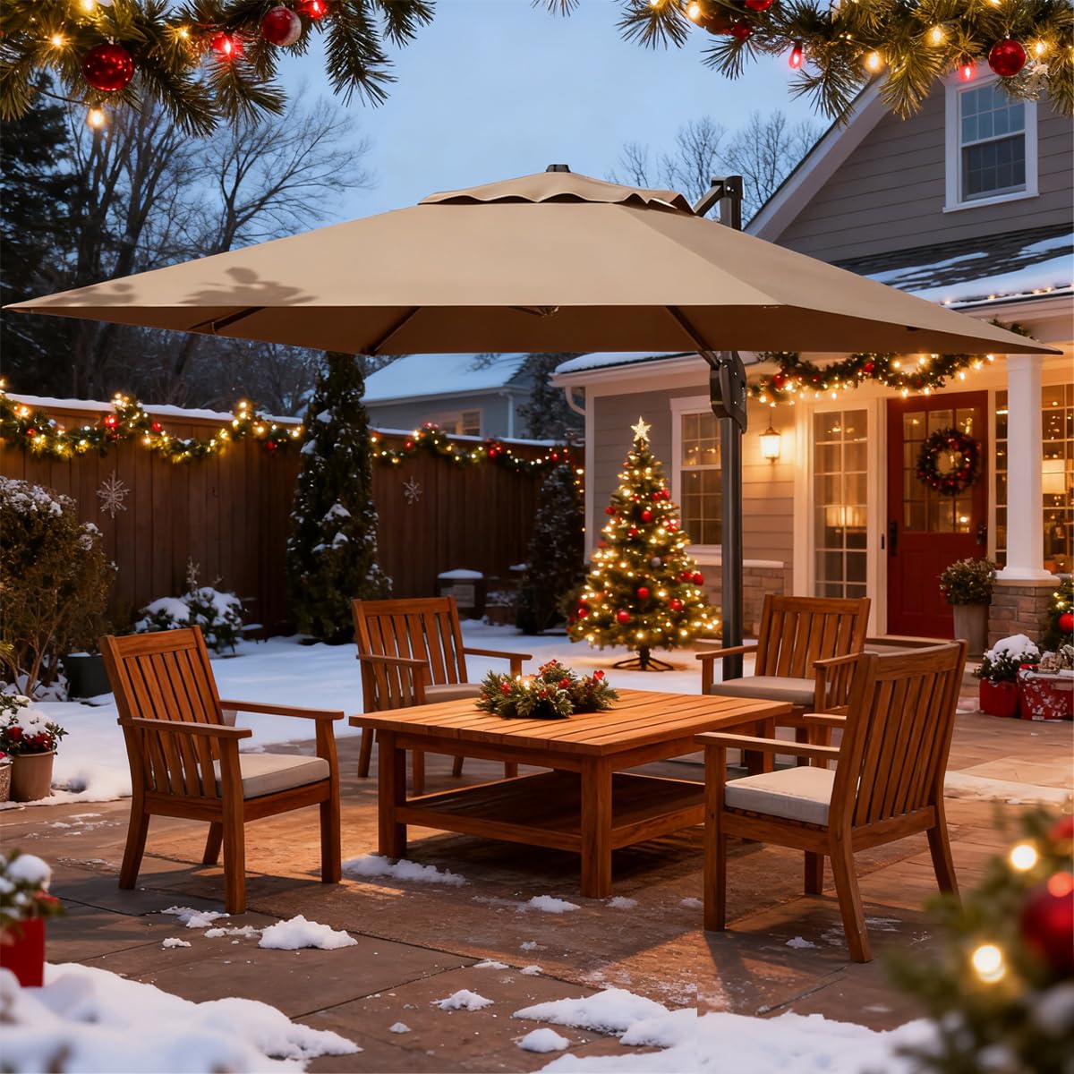 Photo 1 of **************INCOMPLETE ITEM, MISSING A BASE COMPONENT*************
GarveeLife Large Cantilever Patio Umbrella, 10 ft X 10 ft Heavy Duty Aluminum Cantilever Offset Outdoor Umbrella with 360-Degree Rotation for Backyard, Deck, Pool, Tan