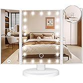 LeeWent Makeup Mirror Vanity Mirror with Lights, Bathroom Adjustable Brightness Mirrors 1X/2X/3X/10X Magnification and Touch Screen Trifold Makeup Mirror Two Power Supply Modes Women Gift White