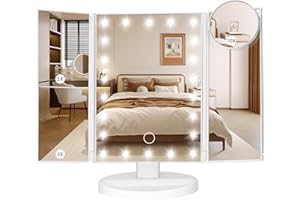 Makeup Mirror Vanity Mirror with Lights, Bathroom Adjustable Brightness Mirrors 1X/2X/3X/10X Magnification and Touch Screen T