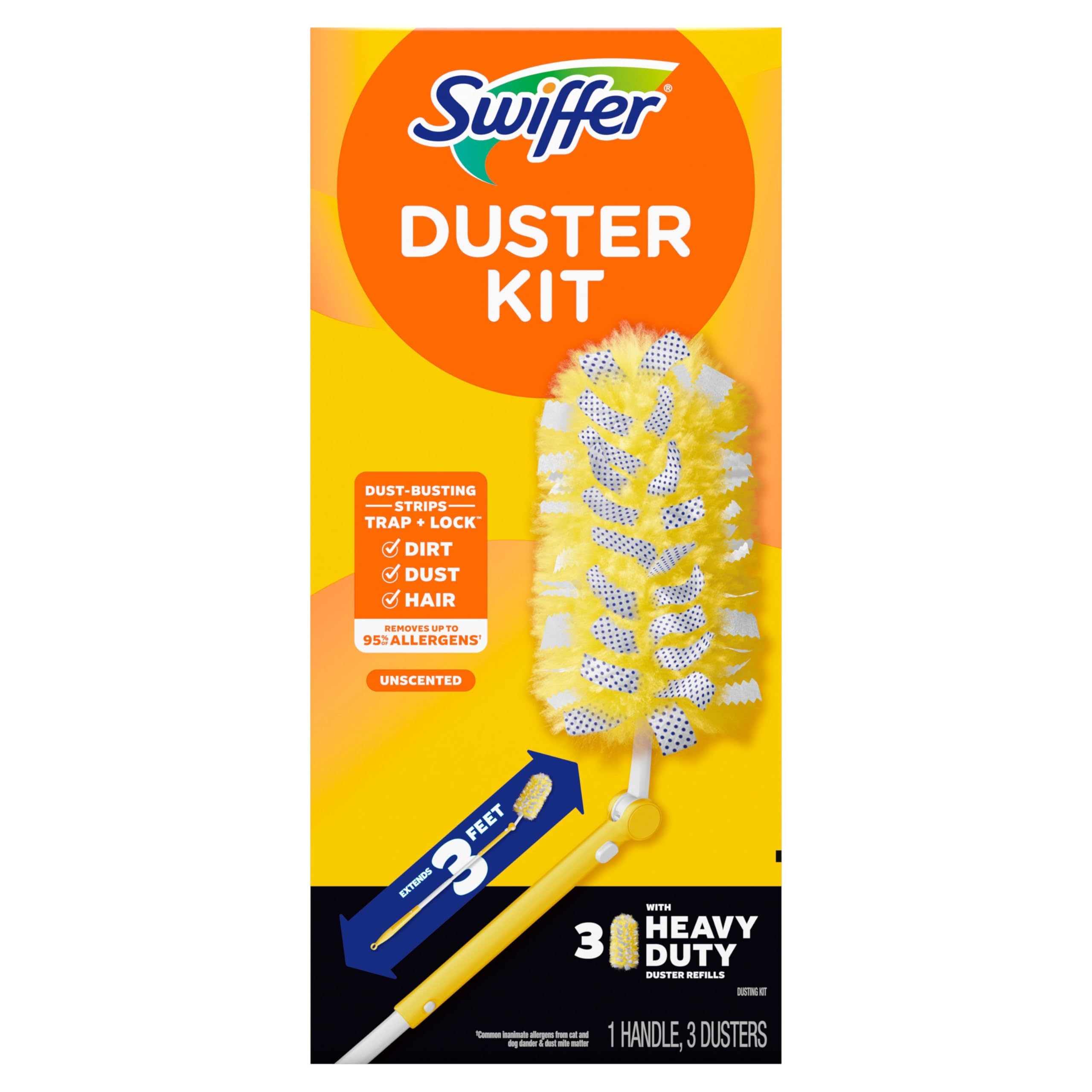 Swiffer Duster Heavy Duty 3 ft Extendable Handle Starter Kit with 3 Refills