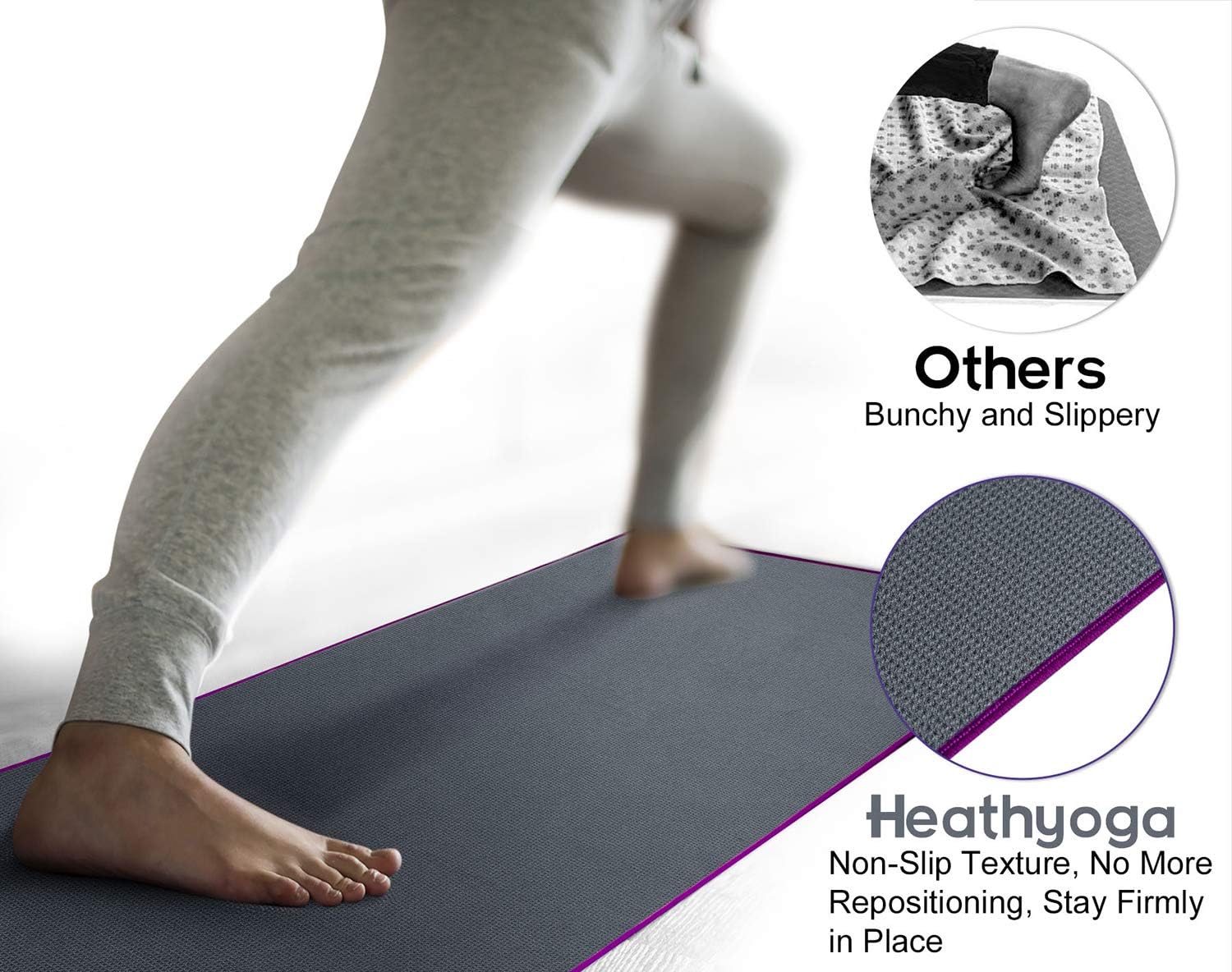 Heathyoga Non Slip Yoga Towel, Exclusive Corner Pockets Design, Microfiber and Silicone Coating Layer, Free Carry Bag and Spray Bottle, Perfect for Hot Yoga, Bikram and Pilates : Sports & Outdoors