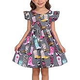 Toddler Girls Casual Dress Farm Animal Horse Print Dresses Flutter Sleeve Clothes 2-8Y