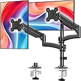 Dual Monitor Stand for 2 Screens up to 32 inch, Vertical Stacked Dual Monitor Mount, Full Motion Adjustable Tall Double Monitor Desk Mount, Each Arm Holds 4.4-22lbs, VESA 75/100mm, Black, Freelift