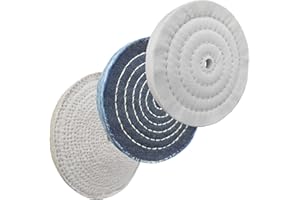 PR PURUI PURUI 3PC 6 Inch Polishing Buffing Wheel Kit for Bench Grinder, with Each 1PC Sisal/Denim and Cotton Wheel with 1/2 Inch Thickness and 1/2 Inch Arbor Hole, for Polishing Stainless steel/Aluminum/Brass
