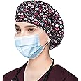 ABAMERICA Bouffant Caps with Button and Sweatband, Adjustable Scrub Caps for Women Men, One Size Multi Color