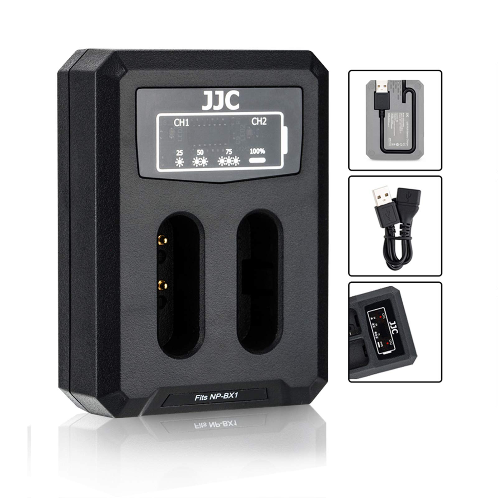 NP-BX1 USB Dual Battery Charger adapter for NP-BX1 Battery for Sony RX100 VII VI VA V IV III II, RX1 RX1R RX1RII CX405 CX440 HX99 HX95 HX350 HX400V WX500 WX350 HDR-CX405 CX440 FDR-X3000R X3000