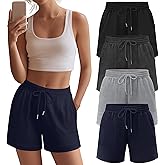 Neer 4 Pack Womens Sweat Shorts Cotton Casual Lounge Drawstring High Waist Summer Loose Elastic Athletic Shorts with Pocket