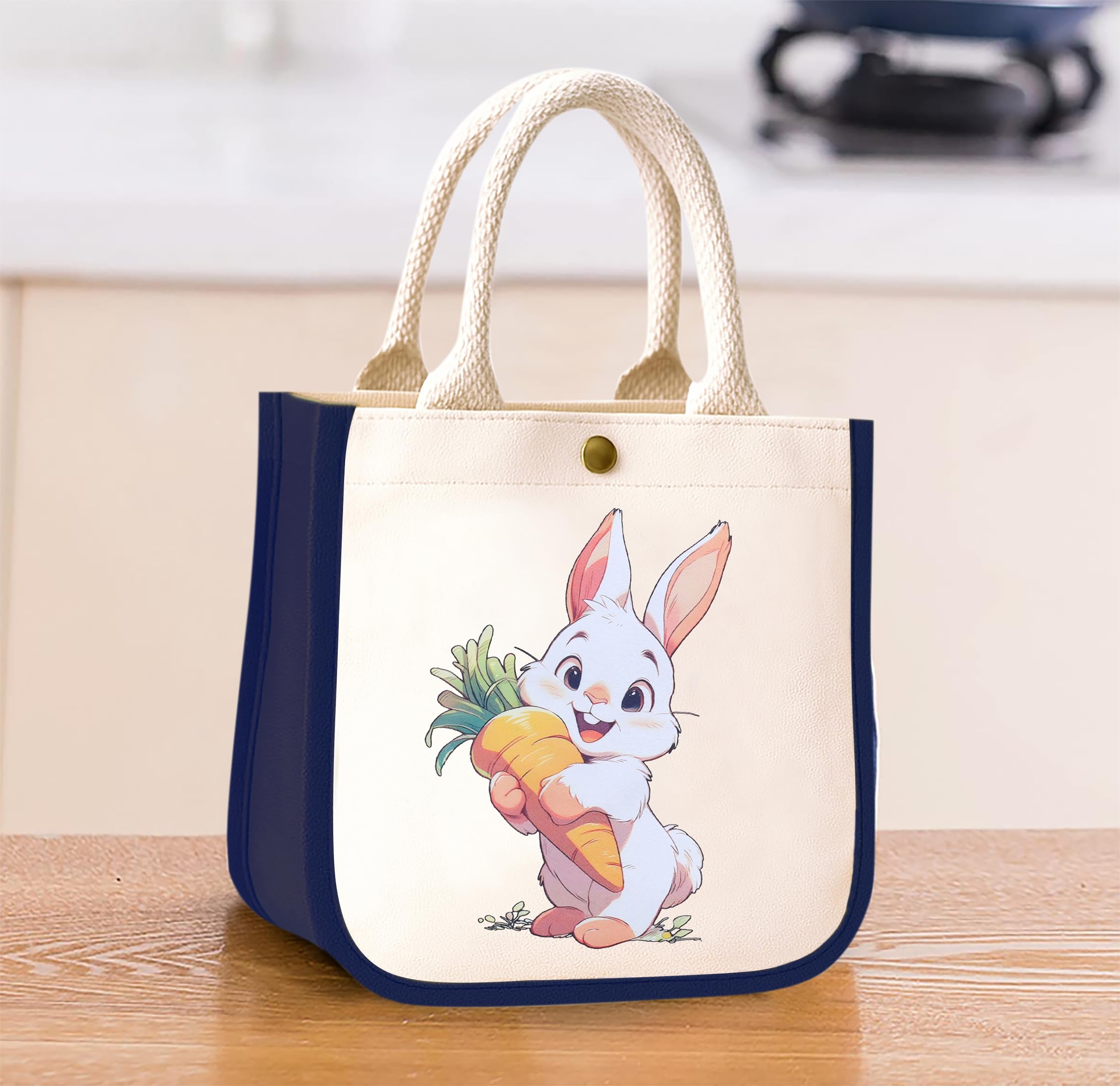 HOBBY INDIA Kids Lunch Bag | Cute & Stylish Mini Tiffin Bag for Boys & Girls | Cute Cotton Cartoon Design I Perfect For Picnic Tuition School, Preschool & Playschool (Rabbit) 4