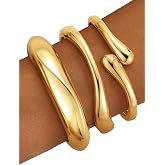 Follome Chunky Gold Bangle Bracelets for Women &ndash; 14k Gold Plated | Cuff Bangles, Stackable Bracelet Set, Wide Trendy Fashion, Jewelry Gift