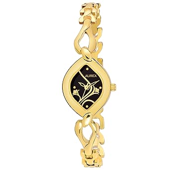 Analouge Black Dial 18 K Gold Plated Watch Water Resistant Golden Color Strap Wrist Watches for Womens/Ladies...