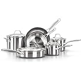 Calphalon Classic Stainless Steel Cookware Set, 10-Piece, Impact-Bonded Aluminum Base, Stay-Cool Handles, Oven Safe 450F, Silver