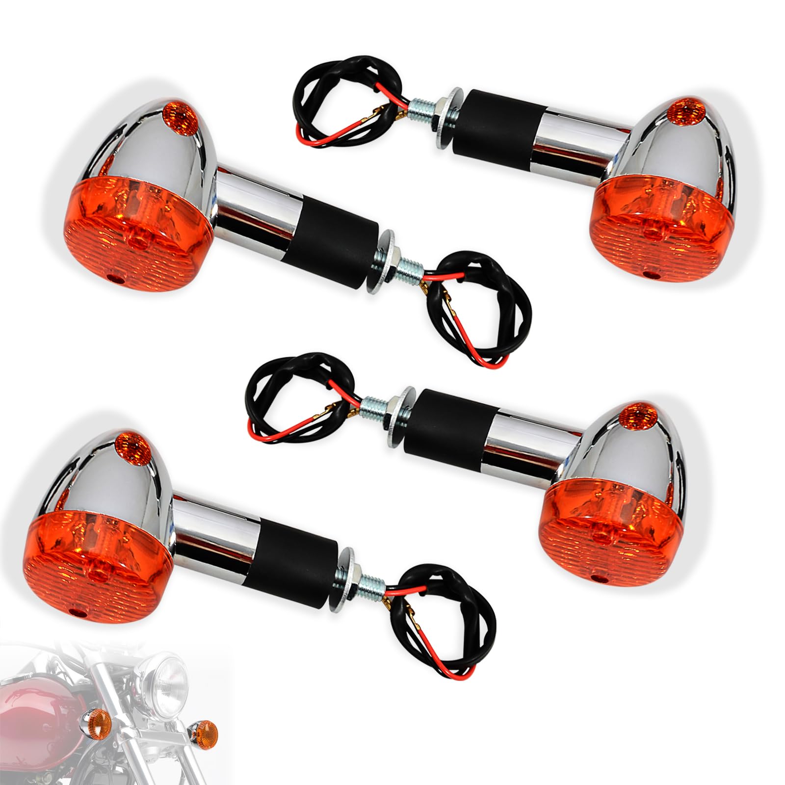 Photo 1 of WOWTK Turn Signal Lamp Set,Motorcycle Front and Rear signal light for Kawasaki Vulcan VN 750 800 900 1500 1600 1700 2000,Amber(4 PCS)