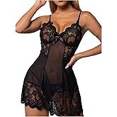 SHENHE Women's Lace Babydoll Nightgown Chemise Sheer Mesh Slip Lingerie Dress Sleepwear