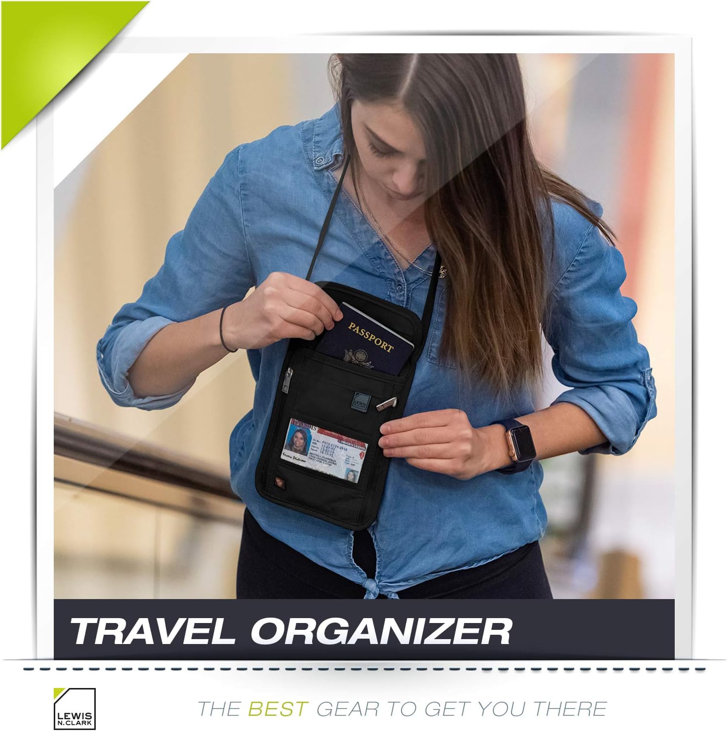  | Lewis N. Clark Women's RFID Blocking Stash Neck Wallet, Travel Pouch Passport Holder for Women & Men, Black, One Size | Travel Wallets