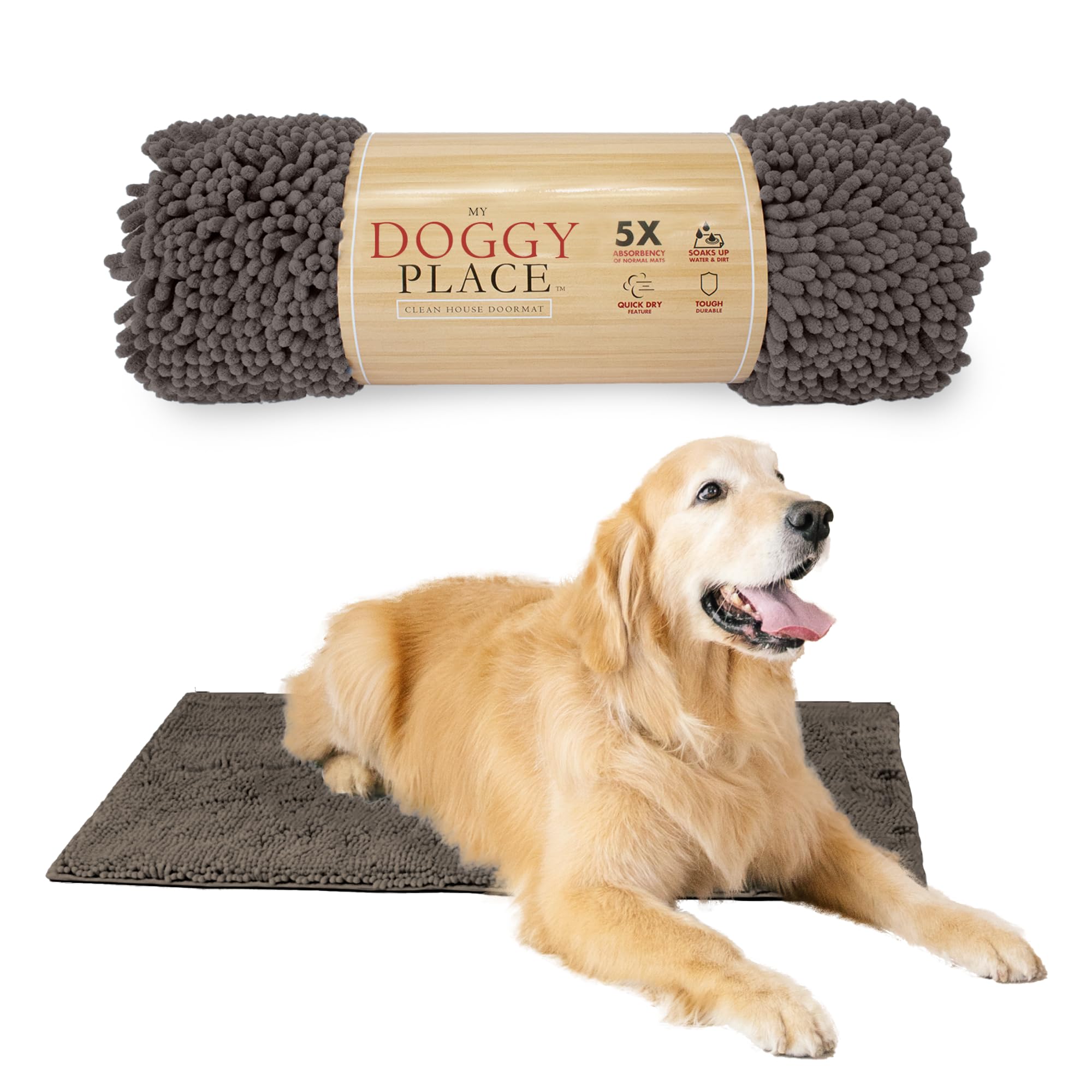 My Doggy Place - Ultra Absorbent Microfiber Dog Door Mat, Durable, Quick Drying, Washable, Prevent Mud Dirt, Keep Your House Clean (Ash, Large) - 36 x 26 Inch